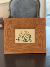 Vintage Botanical Cross Stitch in Oak Frame- Cottagecore Wall Decor