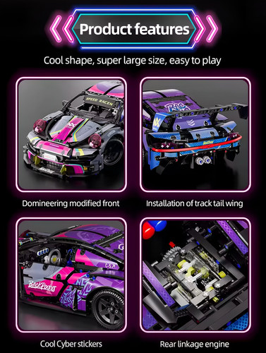 Kit de construcción de coche de carreras Porsche RSR Technic 1611 piezas modelo de coche deportivo escala 1:10 - Imagen 7 de 9