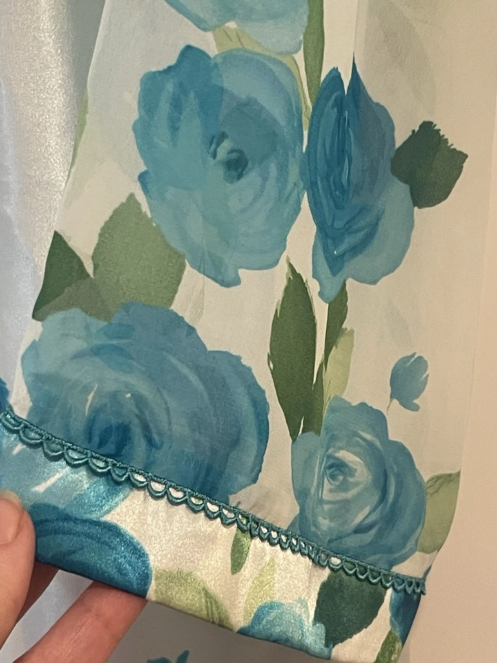 Винтажный California династии XL атласный халат белый синий розовый цветочный чистый карман - Изображение 3 из 4