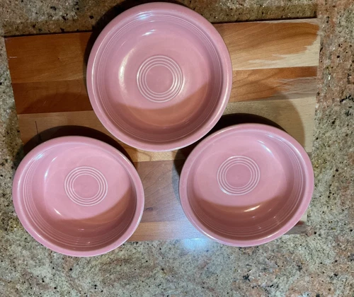 3 Vintage  Homer Laughlin Pink  Fiesta Ware 6 7/8" Diameter Bowls