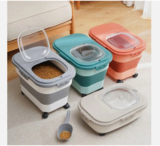 19L Collapsible Pet Food Storage Container with Airtight Lid & Wheels Foldable