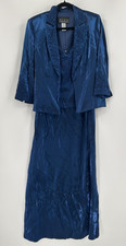 Alex Evenings Dress Womens Medium Blue 2 Piece Jacket Beaded Formal Gown Set
