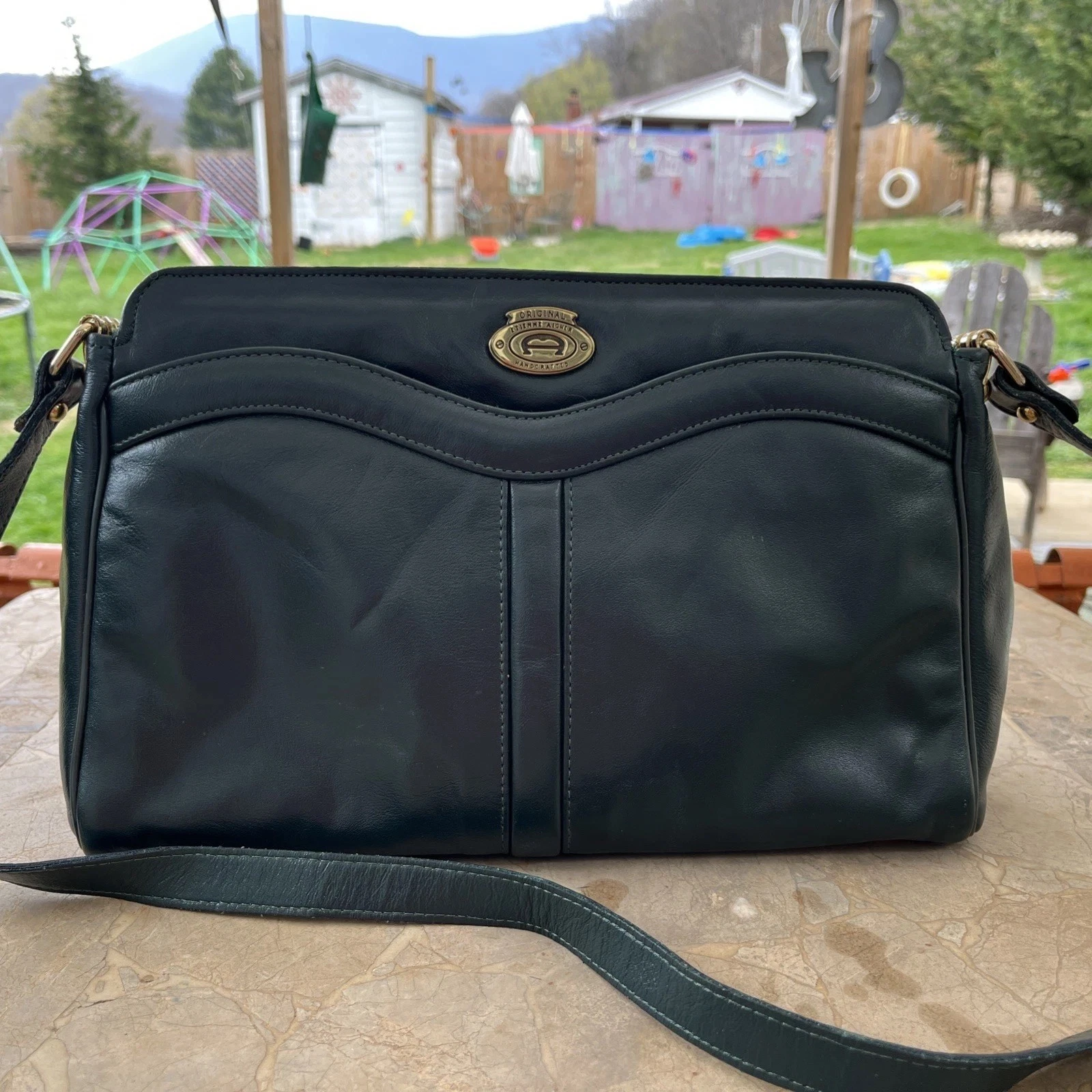 VTG Classic Handcrafted Etienne Aigner Purse Bottle Green Leather Shoulder BEAUT