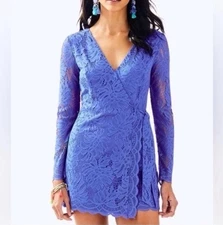 Lilly Pulitzer Blue Tiki Paradise Found Lace Wrap Romper Size Medium $198 Retail
