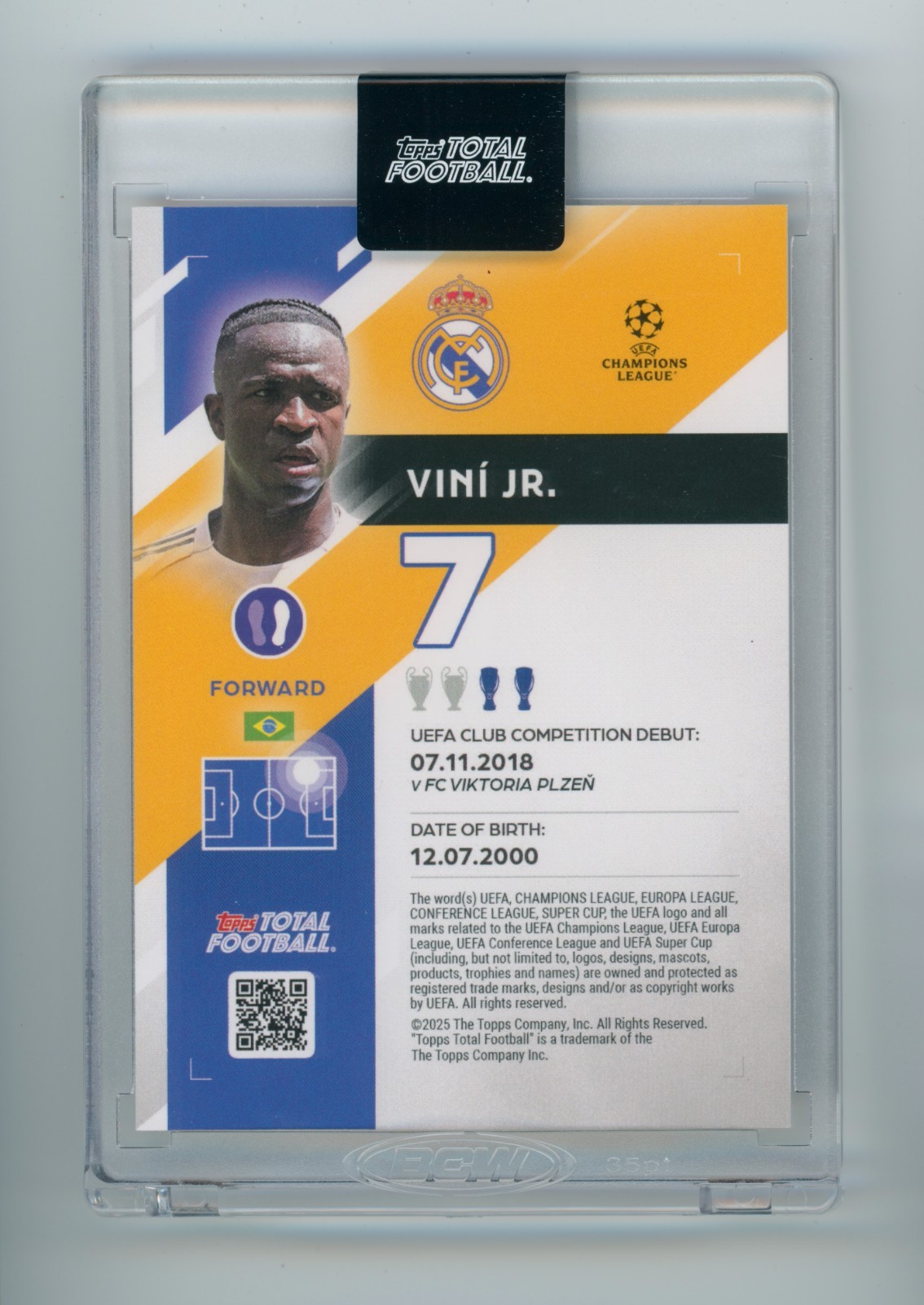 2025-25 Vinicius Jr. Topps Total Football Red Real Madrid Soccer Card 3/5 view 2