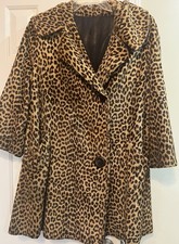 Vtg 50s 60s LEOPARD SWING COAT Marcwyn Union Made Satin Lined 2-button Pockets