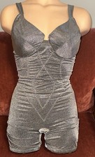 Vtg Victoria's Secret 36C OnePiece Body Shaper Girdle Silvery Metallic Black NEW