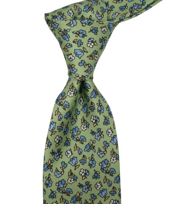 $190 NWT GUARRACINO Green w Blue Floral Faille Silk Neck Tie Italy 3.25W