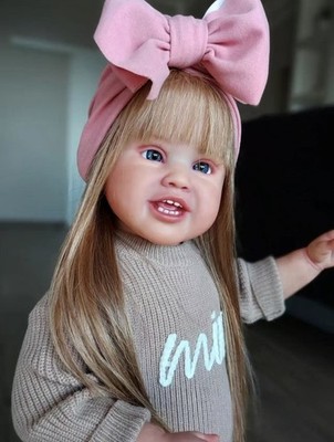 28'' Lifelike Finished Reborn Baby Doll Girl Toddler With Hand-Rooted Blonde Hair
