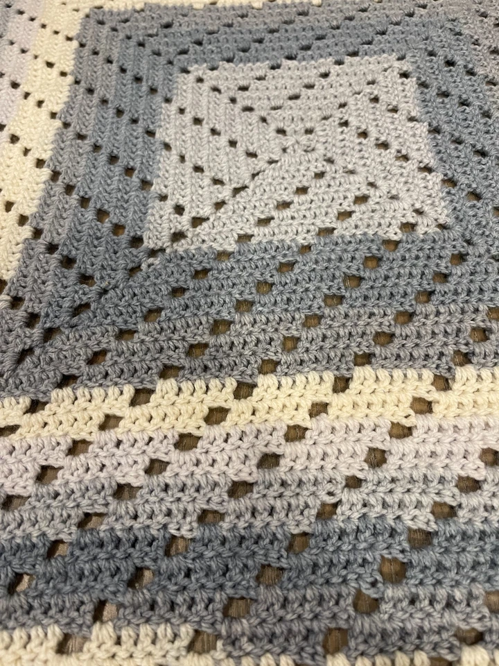 Handamade CROCHET baby blanket blues and white 36x36 - Image 2 of 2