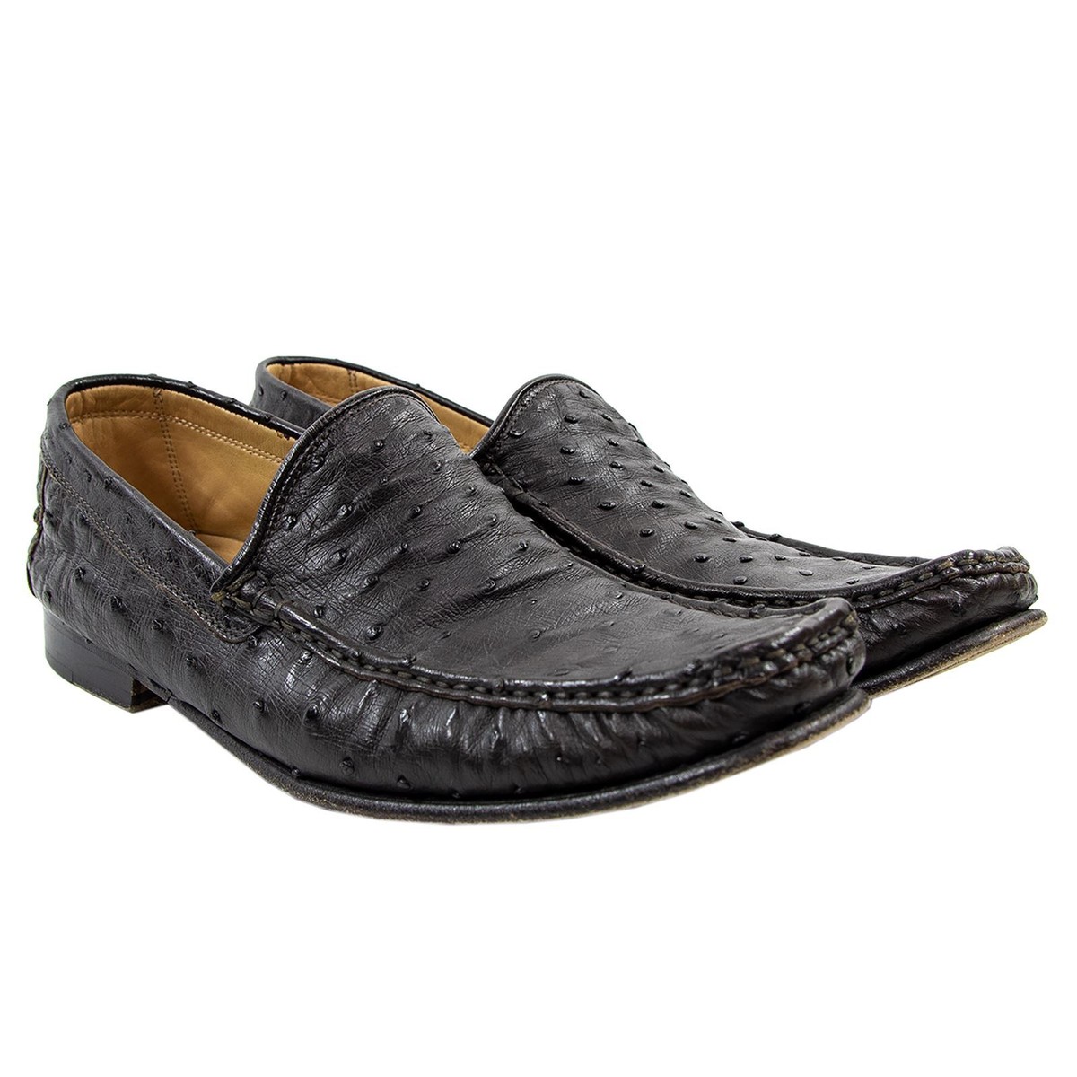 Kiton Napoli Genuine Ostrich Leather Loafers Luxury Shoes Men\'s Size 9 Kiton Napoli Chocolate Brown 100% Ostrich Leather Loafers  main image 3