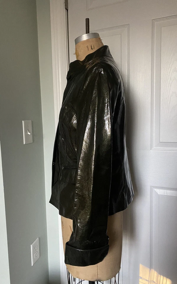 Chaqueta de charol brillante Lafayette 148 para mujer 6 blazer verde oscuro oliva Foto 3 de 4