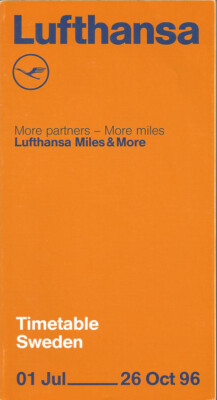 Lufthansa German Airlines Sweden system timetable 7/1/96 [4091]