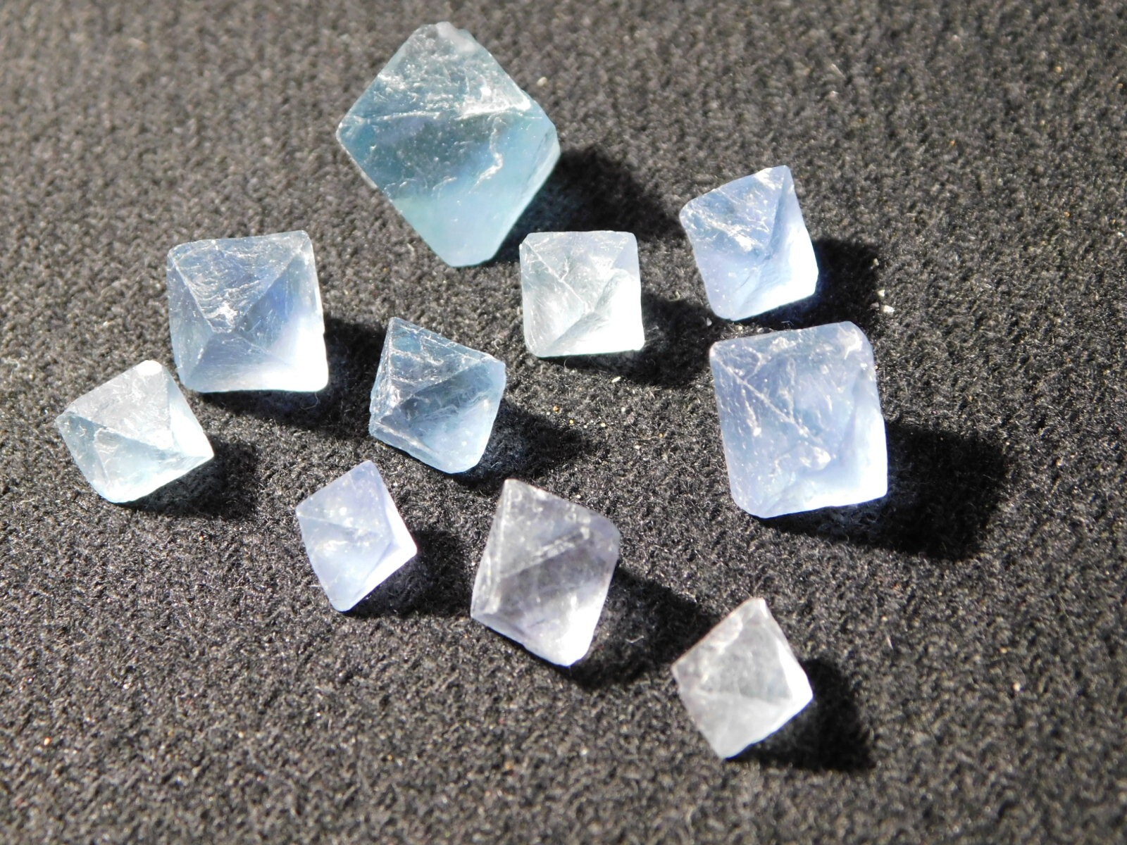 10 Rare Natural Blue Fluorite Octahedron Crystals 11.8g Bulk Lot