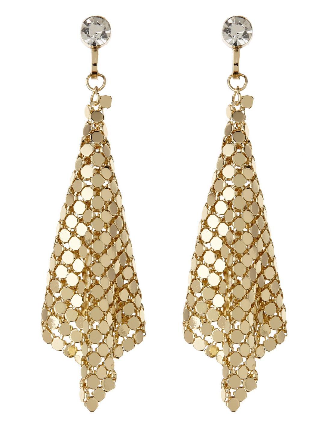 Clip On Earrings gold drop dangle with a clear stone - Daya G