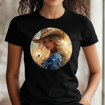 T-Shirt Frauen Cowgirl mit Löwenzahn Motiv Baumwolle Größe XS bis 3XL