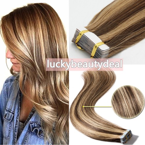Seamless Tape-in Human Hair Extensions Double Sided Adhesive Skin Weft Real Hair - Picture 83 of 115