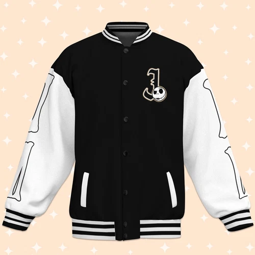 Personalize Disney Jack Skellington Black Baseball Jacket, Custom Disney Jacket