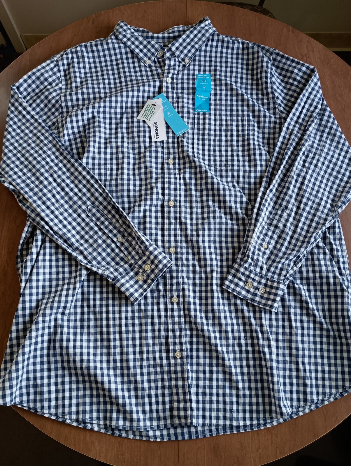 Sonoma Men's Big & Tall White Blue Button Up Long Sleeve Shirt Size 2XB