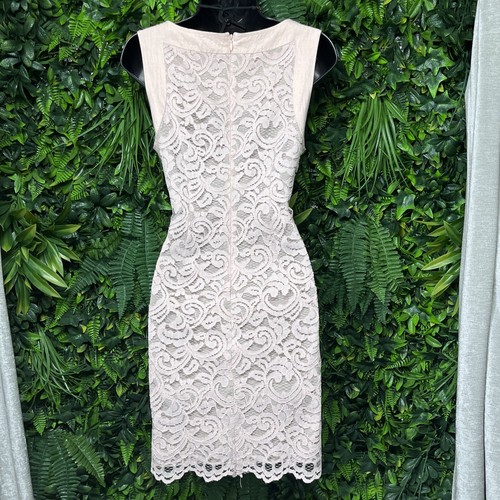 ELIZA J Dress Women 6 Pink Scalloped He Linen Blend Lace Floral Sleeveless 1964 - Picture 9 of 9