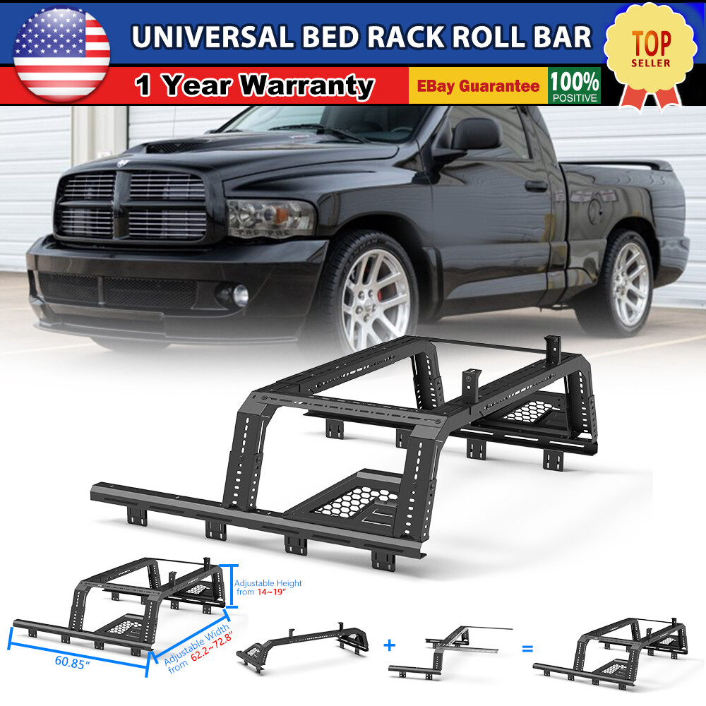 For Ford Chevy Full-size Pickup Trucks Adjustable Front+Middle Bed Rack Roll bar