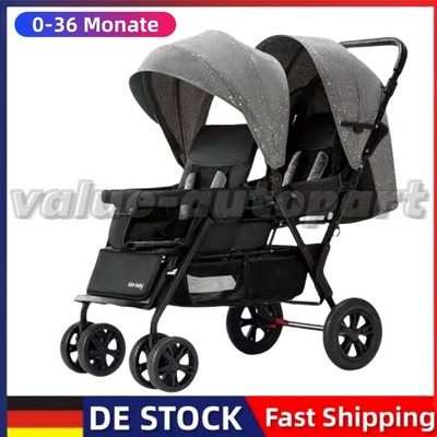 Zwillingskinderwagen Geschwisterwagen Kinderwagen Buggy Kinder Babywagen Grau DE