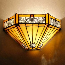 Hexagon Style Table/Ceiling Lamps 10-16" Handmade Yellow Stained Glass Shade UK