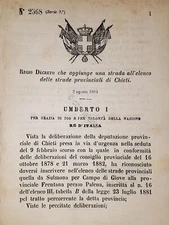 Decree Kingdom of Italy - Adds a road to the list of streets of Chieti - 1884