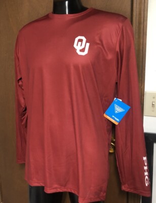 new Columbia OU OKLAHOMA SOONERS Red PHG Terminal Shot LS SHIRT Mens M Medium