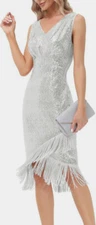 NEW Women's Sequin Flapper Dress Cocktail Dresses Silver XXL/18