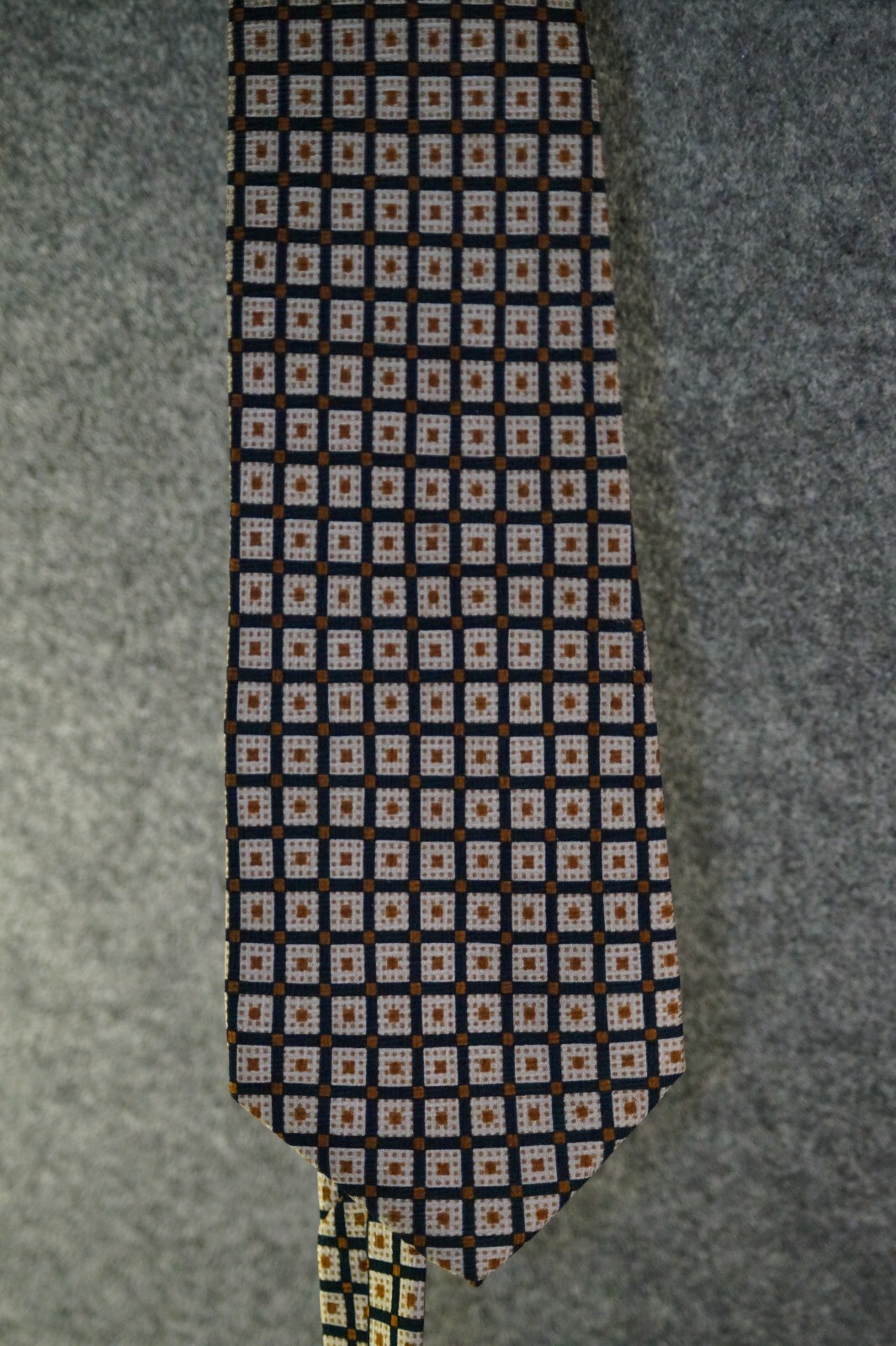 GAP Tie Geometric Square Pattern Brown White Silk… - image 1