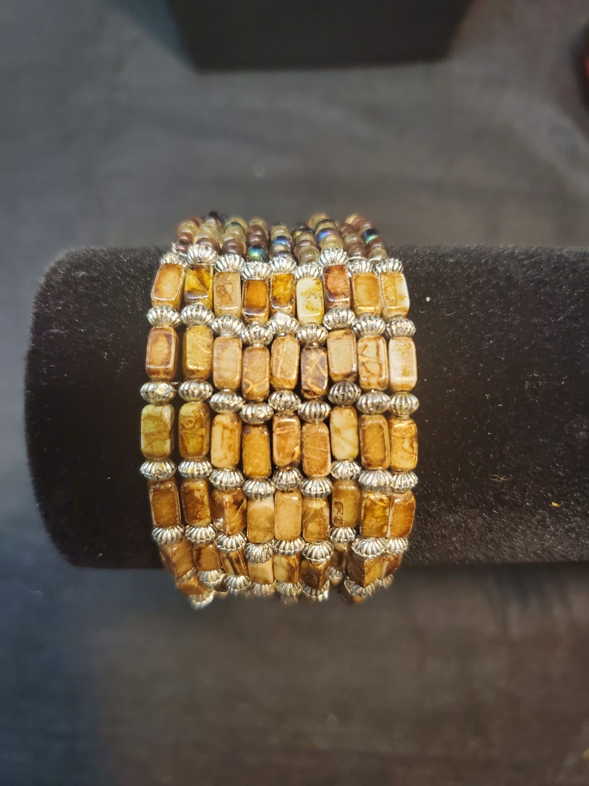 Memory Wire Beaded Bracelets Copper Tone Bead Wra… - image 1