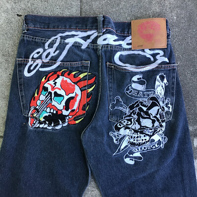 CHRISTIAN AUDIGIER Ed Hardy Denim Death Glory Embroidery Men Jeans CHRISTIAN AUDIGIER Ed Hardy Denim Death Glory Embroidery Men Jeans