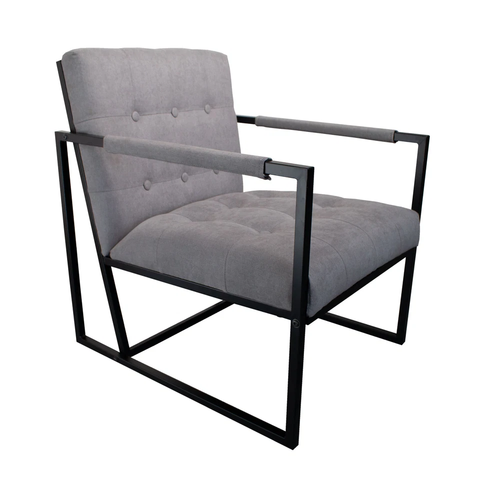 SVITA JONES Cocktail-Sessel Loungesessel gepolstert Stahl-Rahmen Stoff Hellgrau