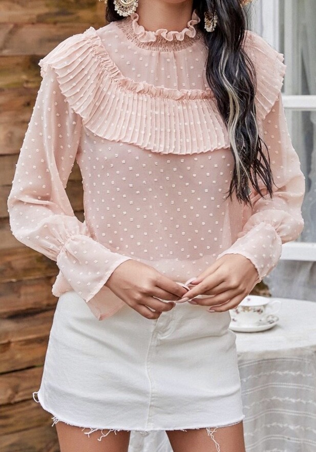 Blouse ORSAY à Pois, Taille 36, Rose Métallisé, Manches Courtes, élégance Vintage