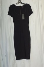 BCBGMAXAZRIA NEW Womens Dress Small Black Stretch Short Sleeves Square Neck Cup