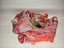 CEJON SCARF 1970'S OS ORANGE PINK FRUSIA MAGENTA YELLOW GREEN RED 100% POLYESTER