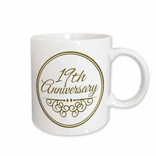 3dRose 19th Anniversary gift - gold text for celebrating wedding anniversaries -