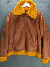 Reclaimed Vintage Aviator Jacket Size 12 Large Brown Faux Suede Oversized Unisex