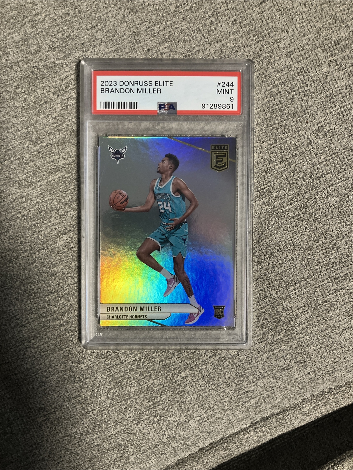 BRANDON MILLER 2023 PANINI DONRUSS ELITE ROOKIE RC #244 HORNETS PSA 9