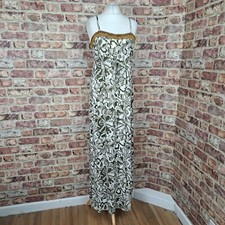 Mantaray Maxi Dress Khaki Green Beaded Floral UK 12 Stretch Jersey Strappy - New