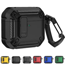 For Apple AirPods 4th 3rd 2nd Gen/Pro 2 Shockproof Armor Lock Case with Keychain