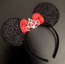Minnie Mouse Princess Tiara Crown Headband Sparkly Black Ears Red Bow Adult Kid