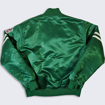 80s STARTER × NFL stadium jumper JETS New York Jets Vintage 80s Starter Satin Bomber Jacket - Green