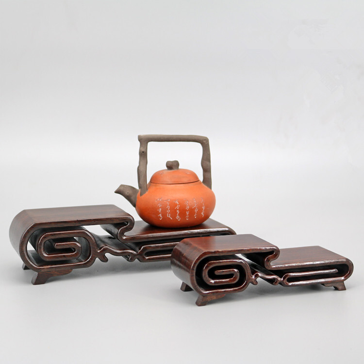 Exquisite Chinese Brown Glossy Finish Wooden Pedestal Display Wood Stand Statue