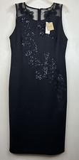 Tahari Dress Womens 12 Navy Embroidered Sequin Sheath New Event Cruise Wedding