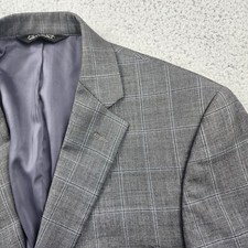Jos A Bank Sport Coat 41R Wool Blazer Gray Jacket Window Pane Travelers Checks