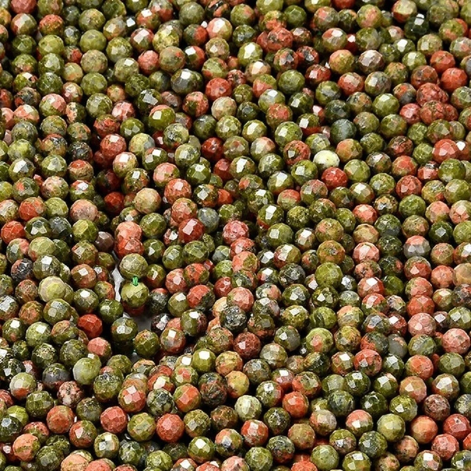 Pulsera delicada con cuentas facetadas de piedras preciosas de cristal Unakita de 4 mm Reiki regalos de curación Foto 3 de 4