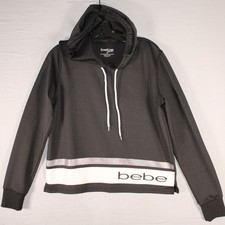 Bebe Sport Women's Medium Black Cropped Pullover Hoodie Sweatshirt Spellout Logo