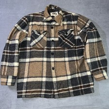Vintage 1970s Woolrich Large Heavy Thick Wool Plaid Brown Shirt Jacket